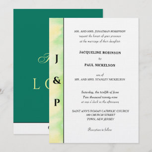 Minimalist Tropical Green Yellow Monogram  Invitation