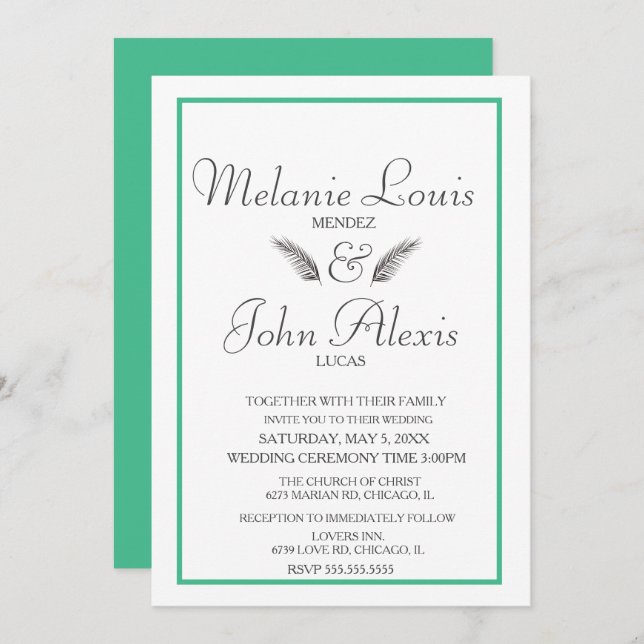 Minimalist Tropical Leaf Greenery Simple Wedding Invitation (Front/Back)