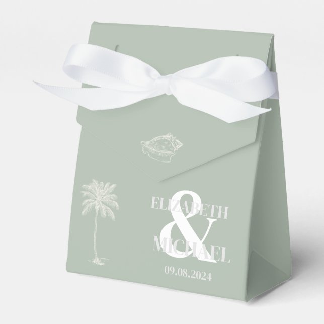 Minimalist Tropical Mint Green Favour Box (Front Side)