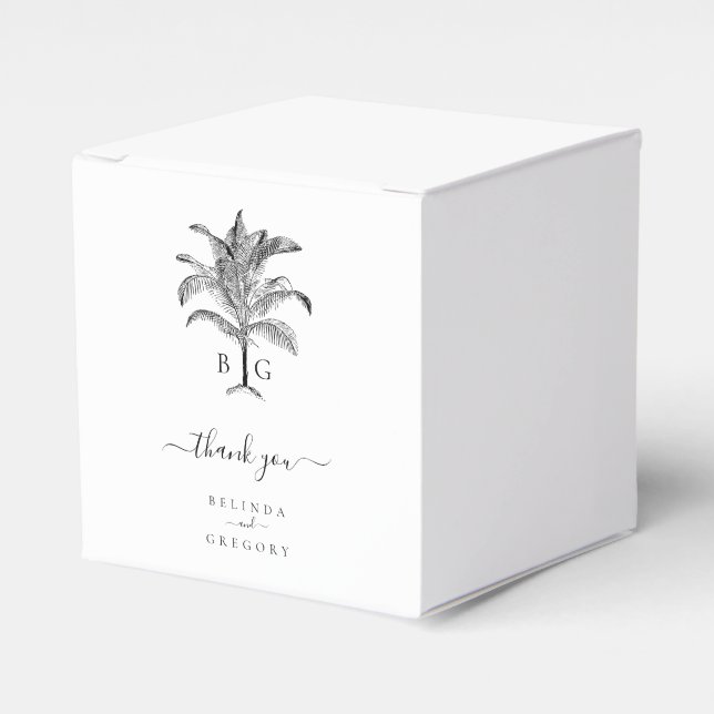 Minimalist Tropical Palm Tree Monogram Wedding Favour Box (Front Side)