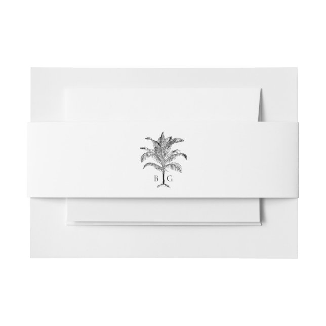 Minimalist Tropical Palm Tree Monogram Wedding Invitation Belly Band (Front Example)