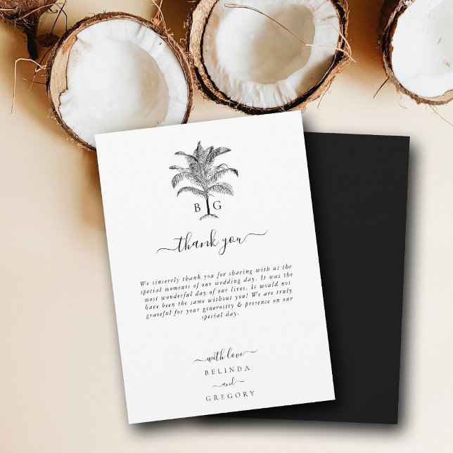 Minimalist Tropical Palm Tree Monogram Wedding Thank You Card (Minimalist Tropical Palm Tree Monogram Wedding Thank You Card)
