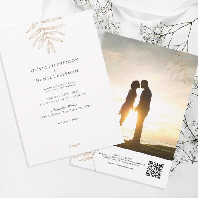 Minimalist Tropical QR Code Photo Wedding Invite (Creator Uploaded)