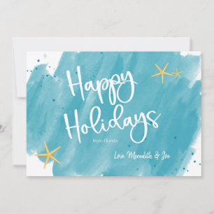 Minimalist Tropical Watercolor Happy Holidays Card