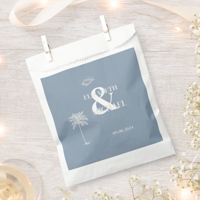 Minimalist Tropical Wedding Dusty Blue Favour Bags (Clipped)