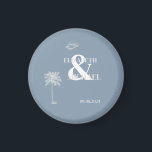 Minimalist Tropical Wedding Dusty Blue Magnet<br><div class="desc">White palm and seashell on dusty blue background. To change details,  click «Details». To move the text or change the size,  font,  or colour,  click «Edit using Design Tool». View the collection link on this page to see all of the matching items in this beautiful design.</div>