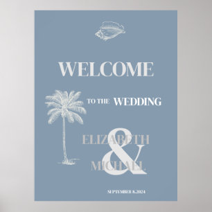 Minimalist Tropical Wedding Dusty Blue Poster