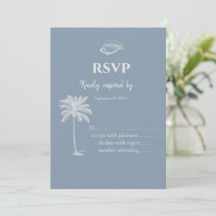 Minimalist Tropical Wedding Dusty Blue RSVP   Invitation