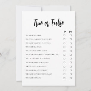 Minimalist True or False Bridal Game Card