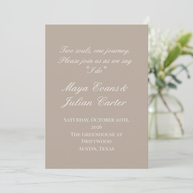  Minimalist Tuape & Warm White Wedding  Invitation (Standing Front)