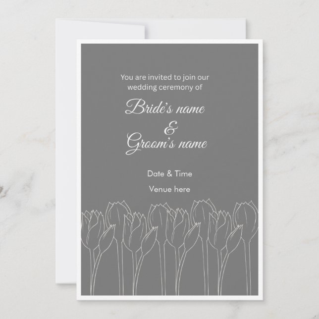 Minimalist Tulip Line Art Wedding Invitation (Front)