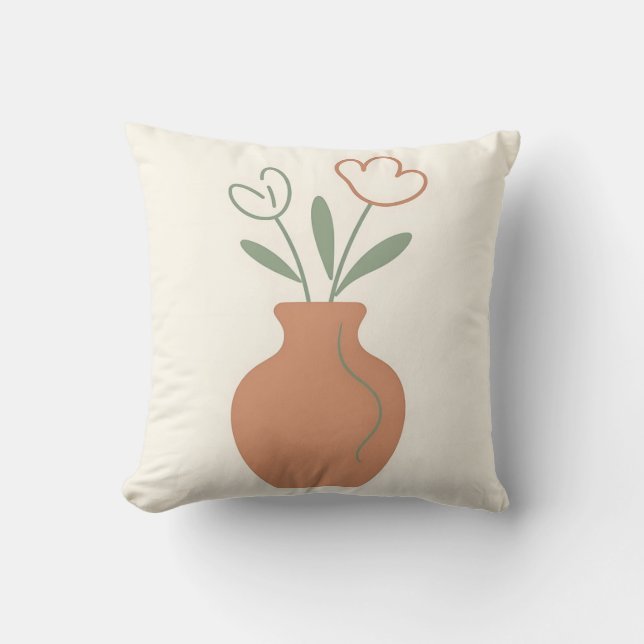 Minimalist Tulip Vase Line Art Cushion (Front)