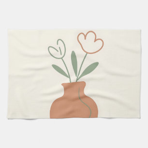 Minimalist Tulip Vase Line Art Tea Towel