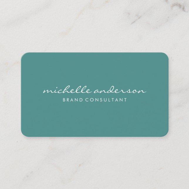 Minimalist Turqoise with Cursive Text Business Card (Front)