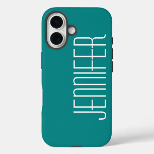 Minimalist, Turquoise, Jumbo Name Simple iPhone 16 Case