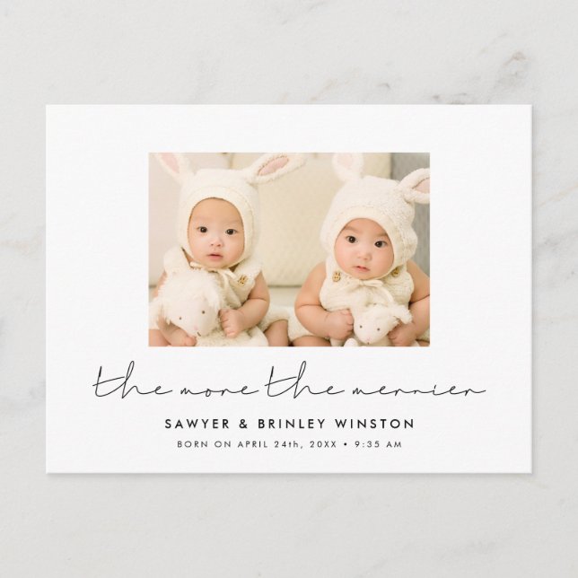 Minimalist Twin Birth The more the merrier photo Postcard (Front)