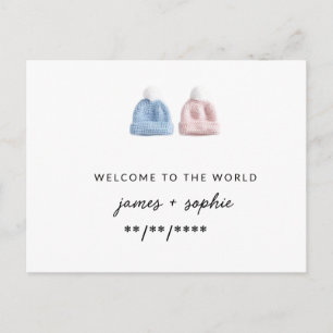 Minimalist Twins Birth Announcement Postcard Boy