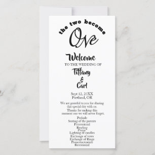 Minimalist Two Become One White Wedding Program