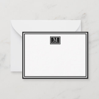 Minimalist Two Boarder Monogram Name Black Card