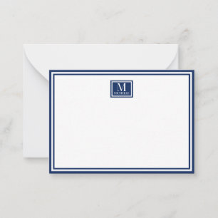 Minimalist Two Boarder Monogram Name Navy Blue Card