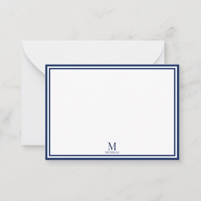 Minimalist Two Boarder Monogram Name Navy Blue Card (Front)