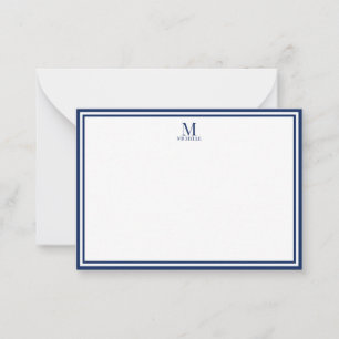 Minimalist Two Boarder Monogram Name Navy Blue Card