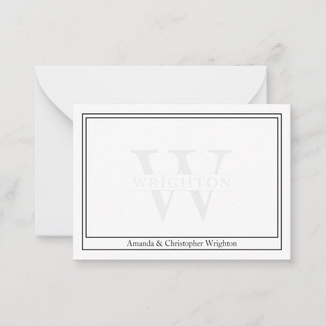 Minimalist Two Border Monogram Couple Note Card (Front)
