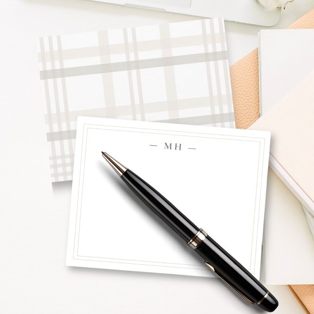 Minimalist Two Border Monogram Initial Plaid Card (Creator Uploaded)