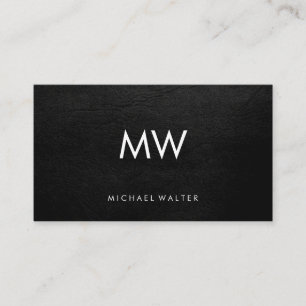 Minimalist Two Letter Monogram Faux Leather Business Card