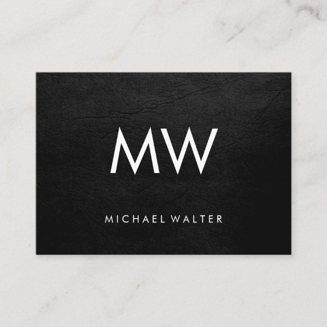 Minimalist Two Letter Monogram Faux Leather Business Card (Front)