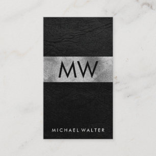 Minimalist Two Letter Monogram Faux Leather Luxe Business Card