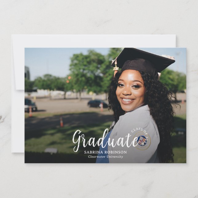 Minimalist Two Photo Graduation Announcement Card (Front)
