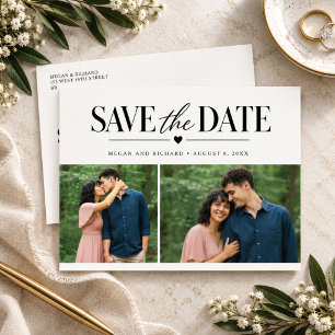 Minimalist Two Photo Wedding Save the Date Announcement Postcard