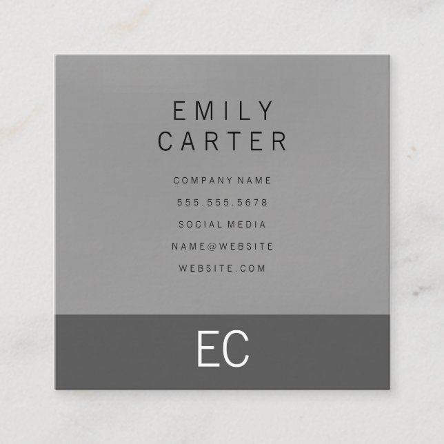 Minimalist Two Tone Grey Square Business Card (Front)