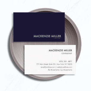 Minimalist Two-Tone Navy Blue & White Business Car Card