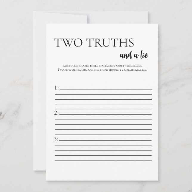 Minimalist Two Truths and A Lie Bridal Shower Card (Front)