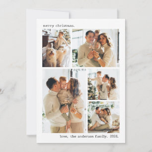 Minimalist Typewriter 5 Photo Family Christmas Holiday Card