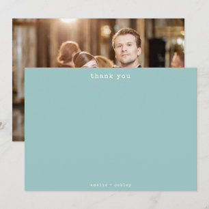 Minimalist Typewriter Aqua Custom Wedding Photo Thank You Card