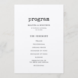 Minimalist typewriter double sided wedding programme