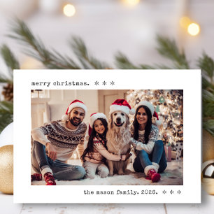 Minimalist Typewriter Family Photo Merry Christmas Holiday Card