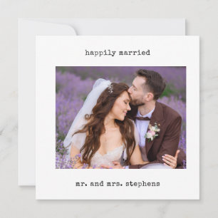 Minimalist Typewriter Happily Married Photo Card