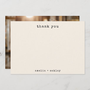 Minimalist Typewriter Ivory Custom Wedding Photo Thank You Card
