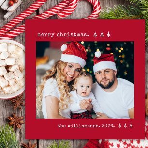 Minimalist Typewriter Pine Photo Red Christmas Holiday Card