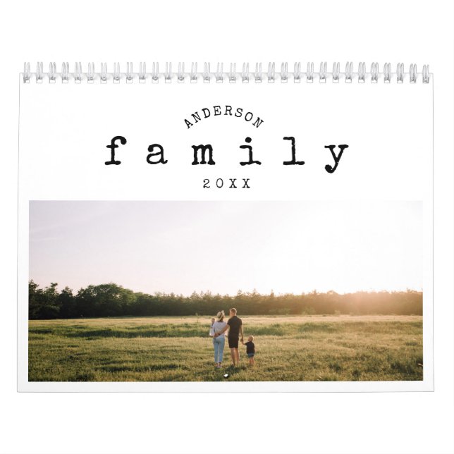 Minimalist Typewriter Simple Family Photo Calendar (Cover)