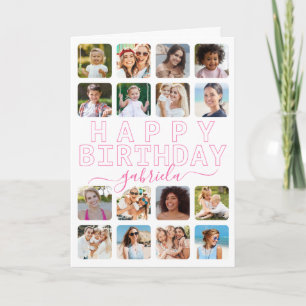 Minimalist Typography 16 Photo Collage Birthday  Card