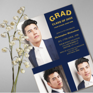 Minimalist Typography 3 Photo Graduation Acrylic Invitations