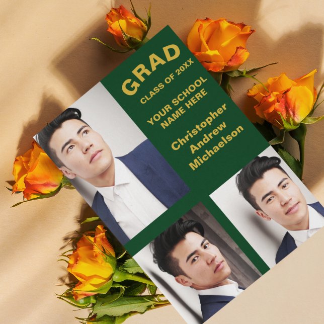 Minimalist Typography 3 Photo Graduation Announcement (Creator Uploaded)