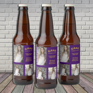 Minimalist Typography 3 Photo Graduation Beer Bottle Label