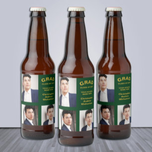 Minimalist Typography 3 Photo Graduation Beer Bottle Label