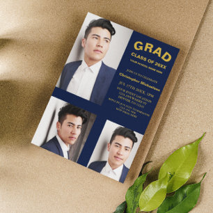 Minimalist Typography 3 Photo Graduation Invitation